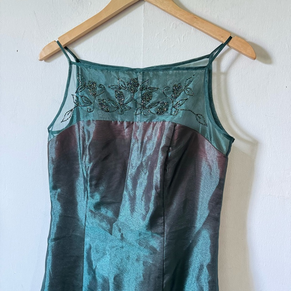 Vintage 90s Dress Forrest Fairy Green Sheer‎ Beaded Iridescent Prom Party size 8 - Picture 2 of 10